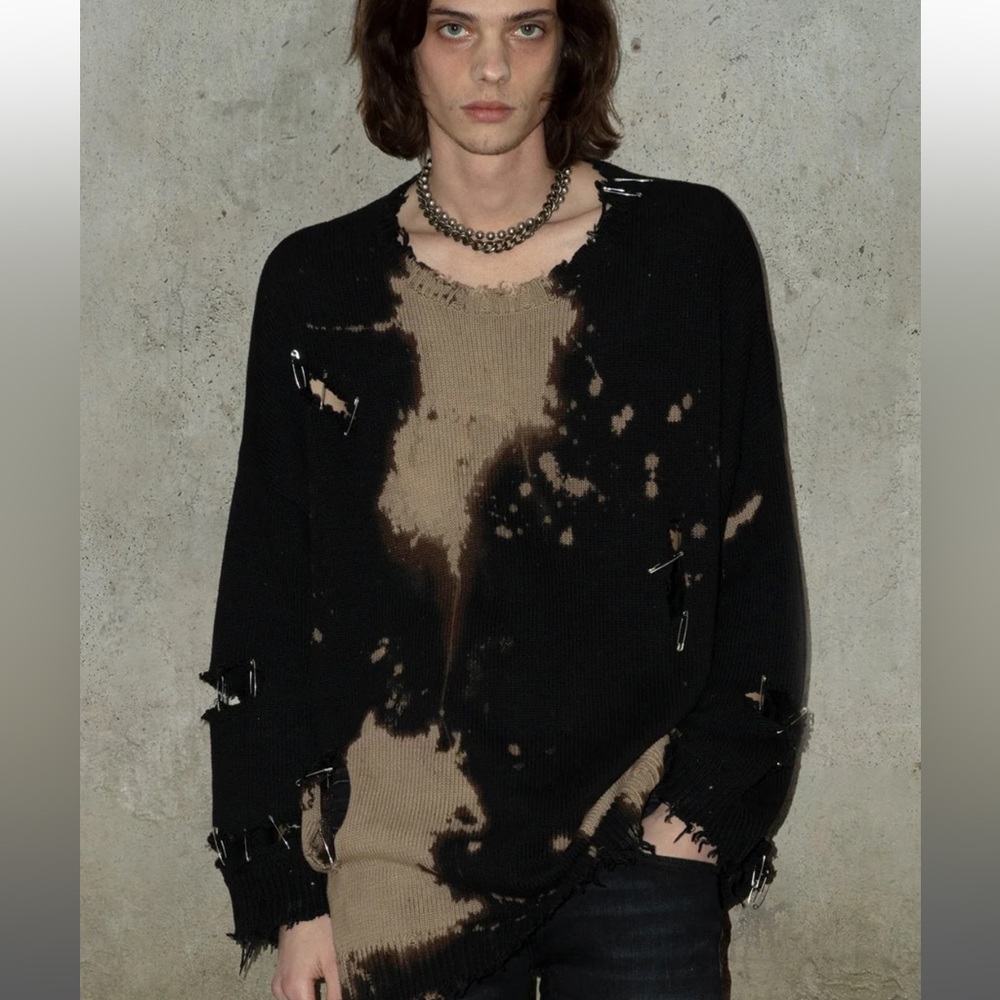 R13 Black and Tan Distressed Sweater